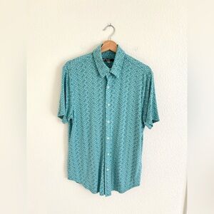 MR. TURK stretch teal short sleeve button down shirt / size M